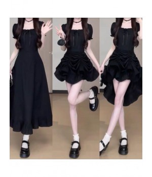 (Stock in KL-124)  Bodycon Dress Sexy U Collar Tight Dress Women Thread Short Sleeve Solid Color