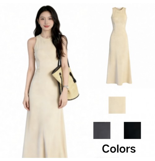 summer women's new loose and slimming pure cotton printed simple casual round neck sleeveless dress