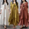 New Fashion plus Size Cotton Linen Dress Cover Belly Elegant Style Korean Version Long Skirt for plus Size Women