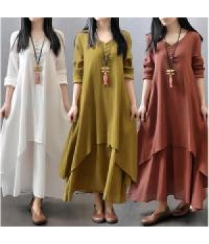 New Fashion plus Size Cotton Linen Dress Cover Belly Elegant Style Korean Version Long Skirt for plus Size Women