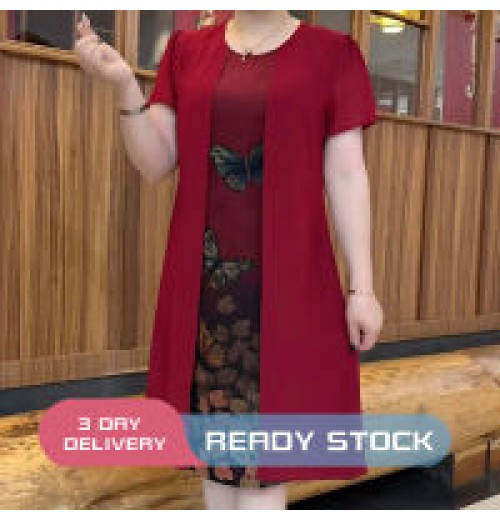 Plus Size Dress for Women Floral Printing Dresses Fake Two-piece Dress