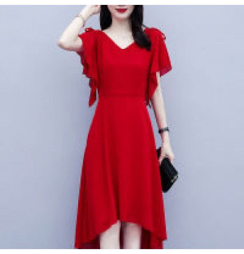 Women's Mid Length Irregular Dress Large Summer New Women's Korean Version Loose and Slim Fashion
